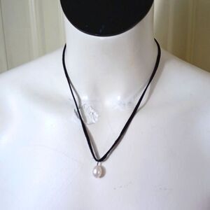 Pearl Velvet Vintage String Necklace W/ Sterling Silver 925  Necklace  19-20 L